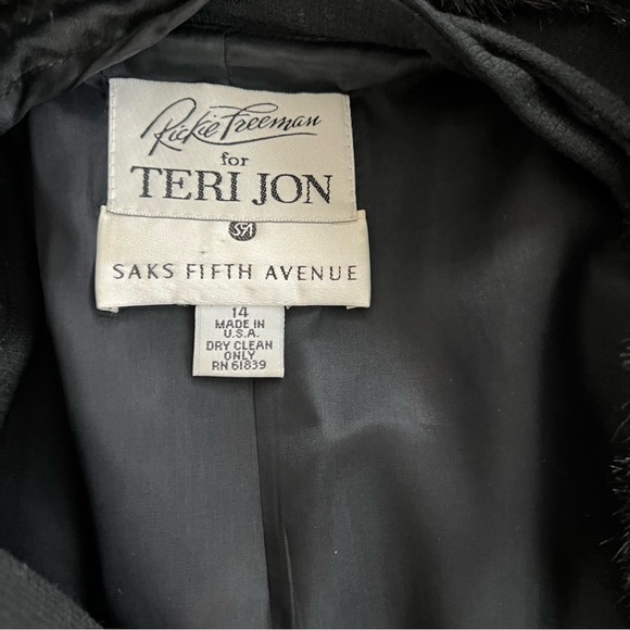 Vintage Saks 5th Ave Teri Jon Lightweight Black Fur Accent Car  Coat 14 - Picture 8 of 14